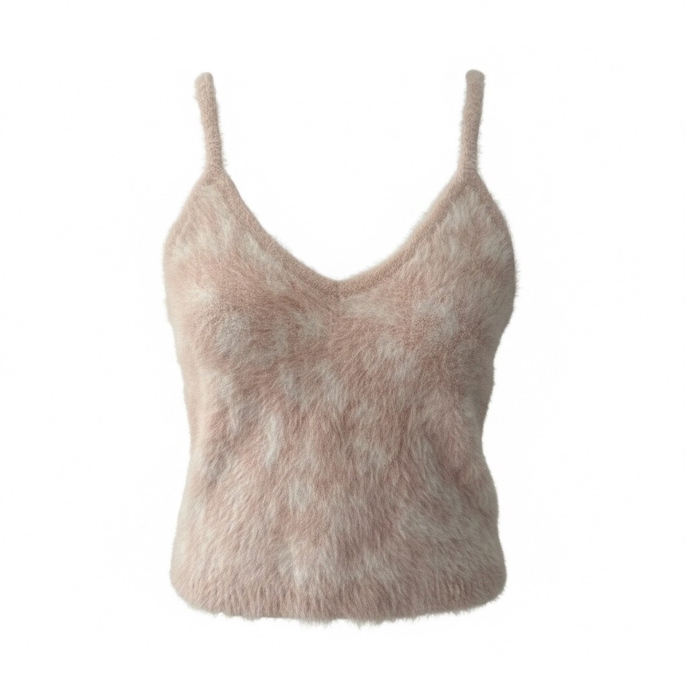 Y2K 90s Forever 21 Fuzzy V Neck Spaghetti Strap Crop Tank‎ Top Women S Pink